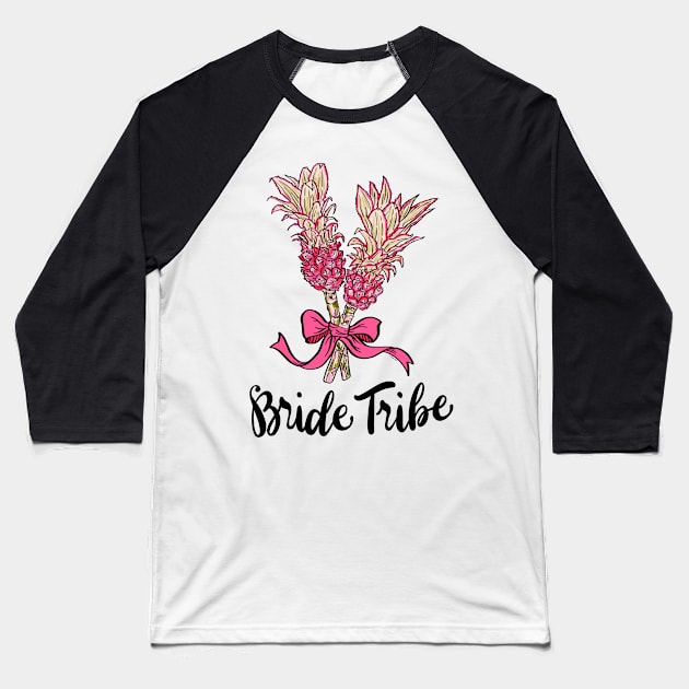 Bride Tribe Shirt Pink Pineapple Bouquet Illustration Baseball T-Shirt by DoubleBrush